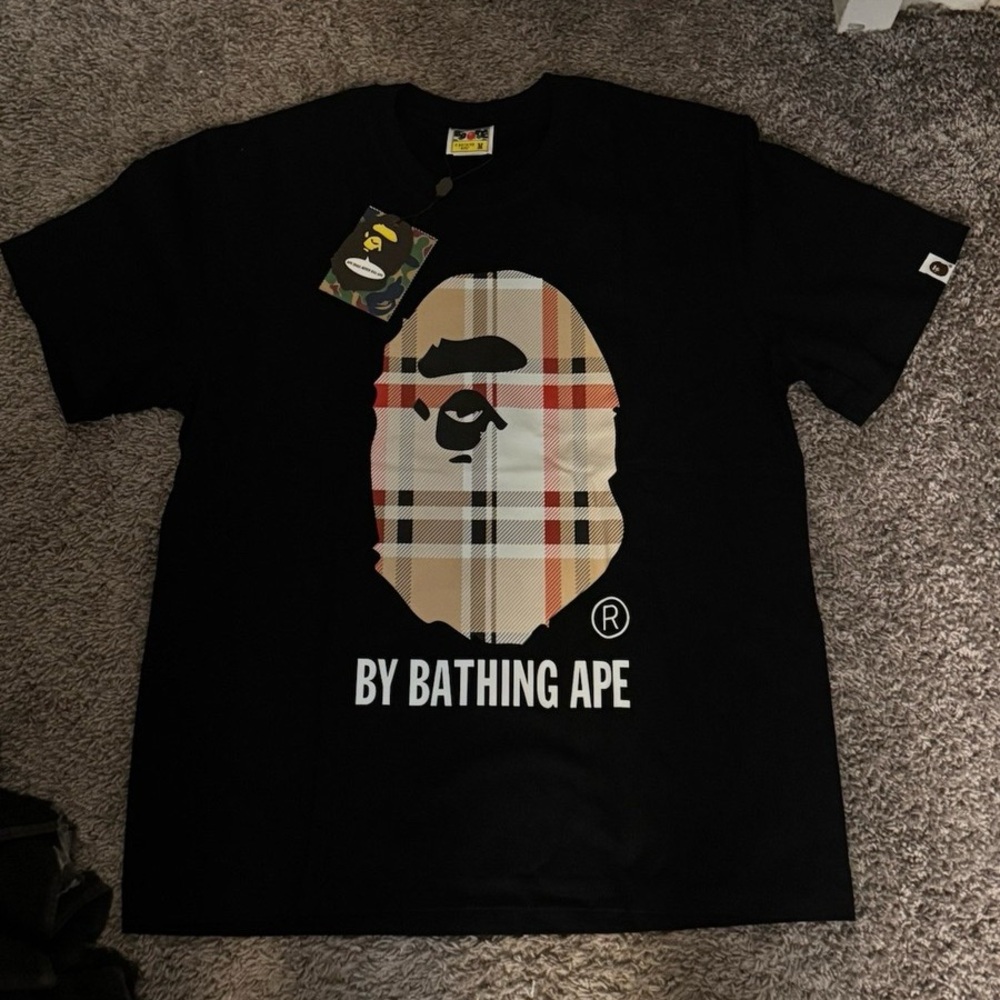 Bape Black T-Shirt with Plaid Ape Head